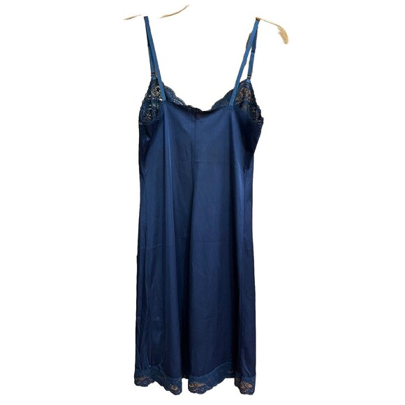 HOLLYWOOD VASSARETTE Vintage Slip Dress 36 Blue Lace Nylon Tricot Coquette - Picture 3 of 15